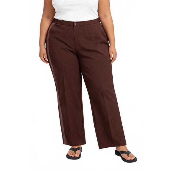 Michael Kors Sz 14 Women's Brown Wide-Leg Pants with Side Stripe - Picture 2 of 5